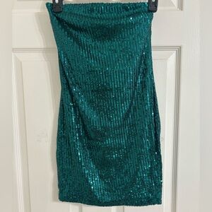 Sequin dark green/blue mini dress